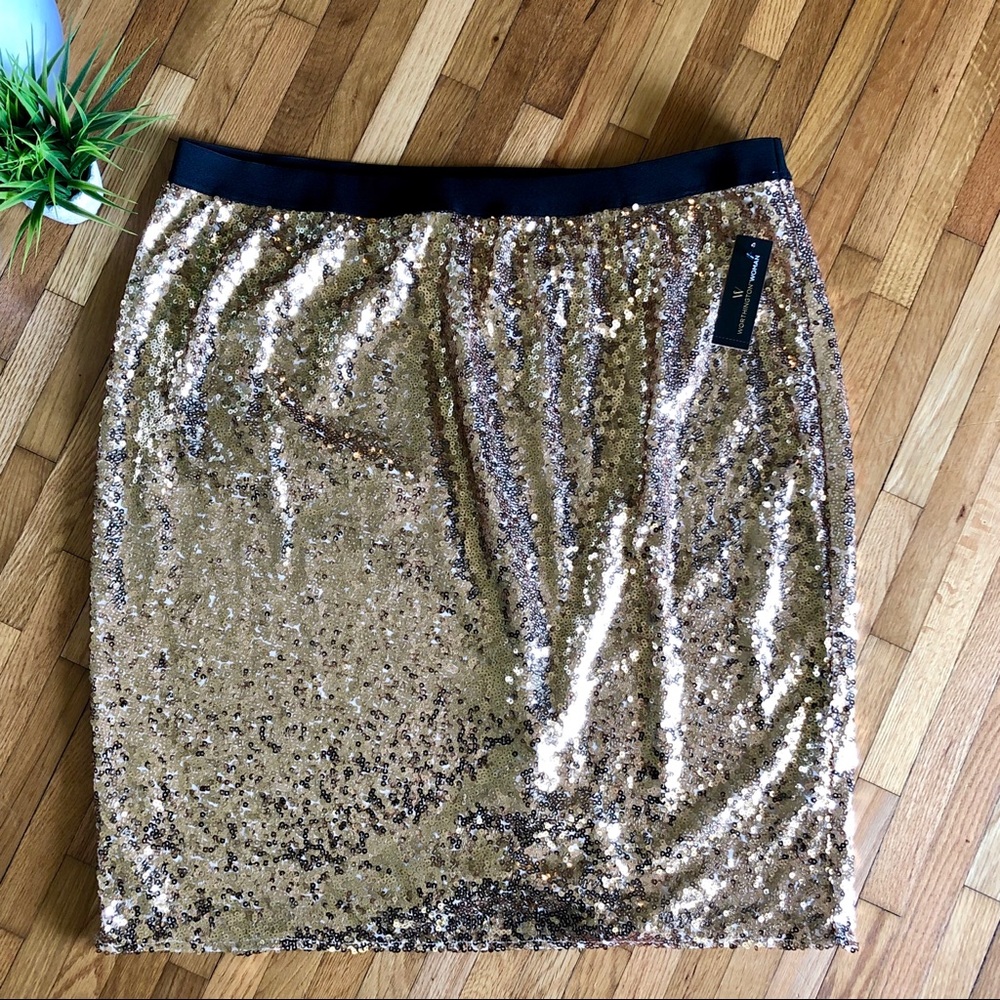 Gold Sequin Pencil Skirt Plus Size 2x NWT